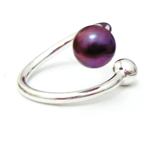 Aubergine Round Pearl Open Size Ring